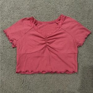 Pink Ruched Lace Crop Top
